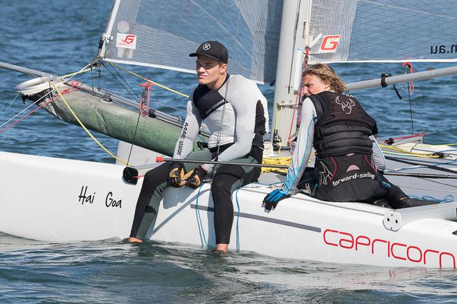 Ed James and Jack Challands placed first of the Generation One craft, and 15th overall. - Pinkster Gin 2017 F18 Australian Championship ©  Alex McKinnon Photography http://www.alexmckinnonphotography.com